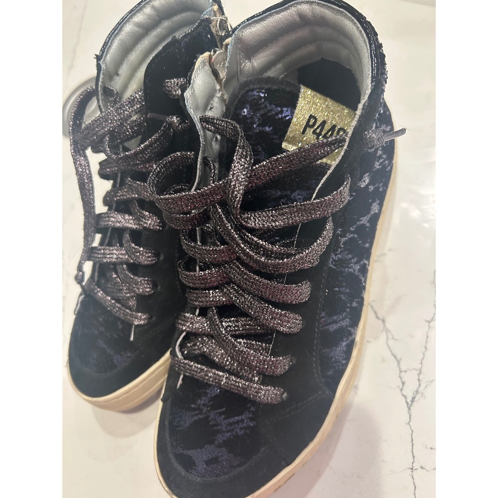 P448 Skate Navy Sequin Velvet High Top Sneakers‎ Womens Made in Italy Zip 37